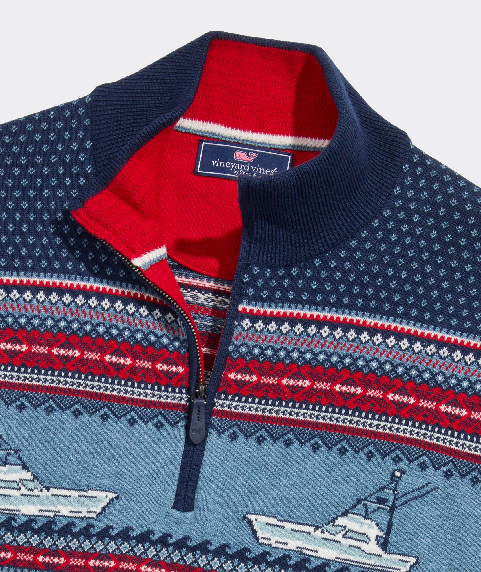 Vineyard Vines Fishing Fairisle 1/4 Zip Sweater - Nautical Navy