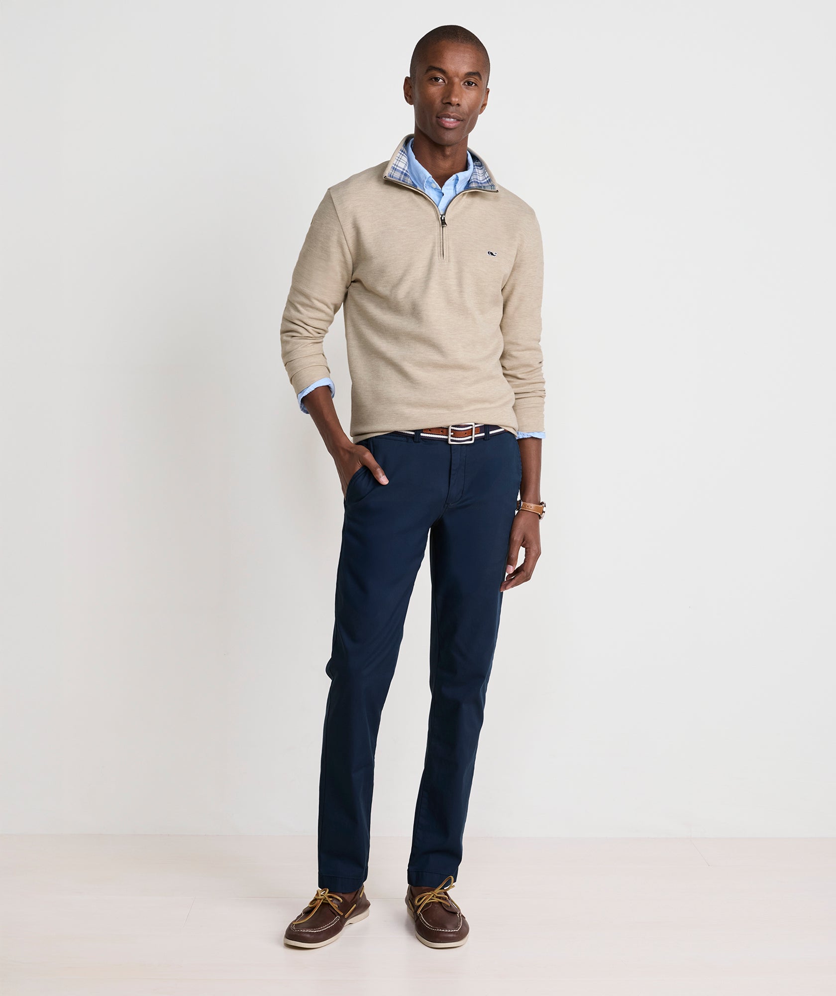 Vineyard Vines Plaid Saltwater 1/4 Zip - Stone