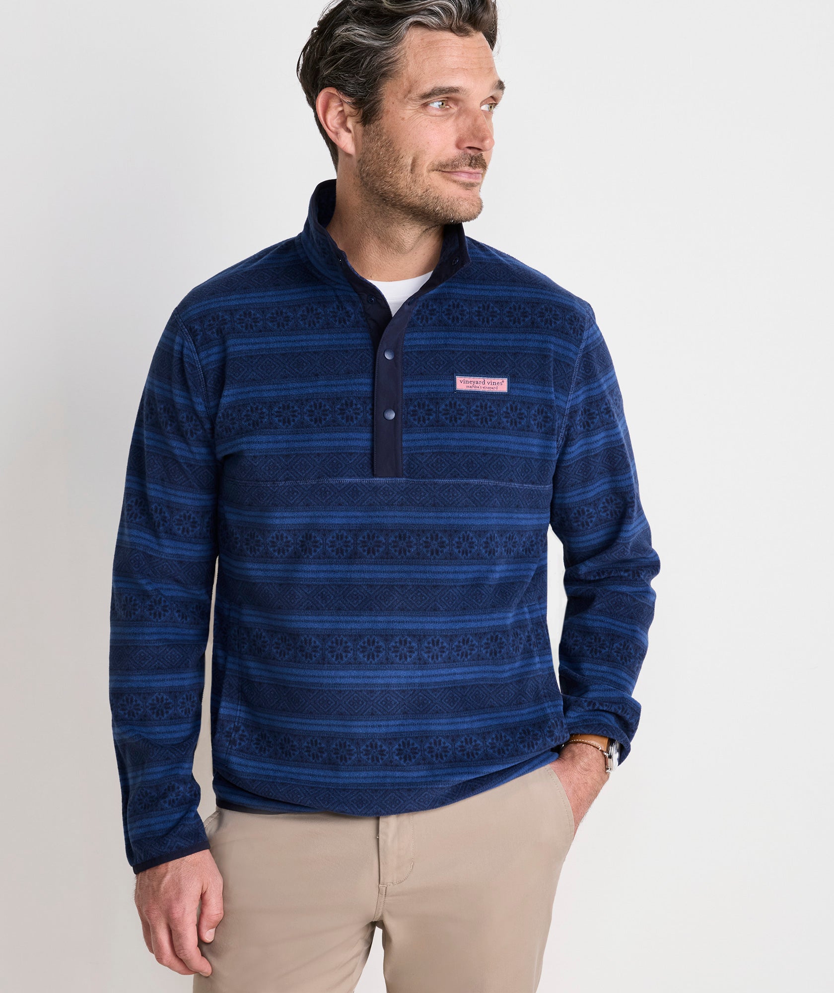 Vineyard Vines Harbor Fleece 1/4 Snap - Moonshine Fairisle