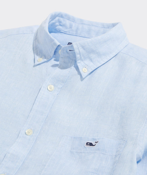 vineyard vines dress shirts Vineyard Vines Solid Linen Shirt in Jake Blue – The Lucky Knot Men's