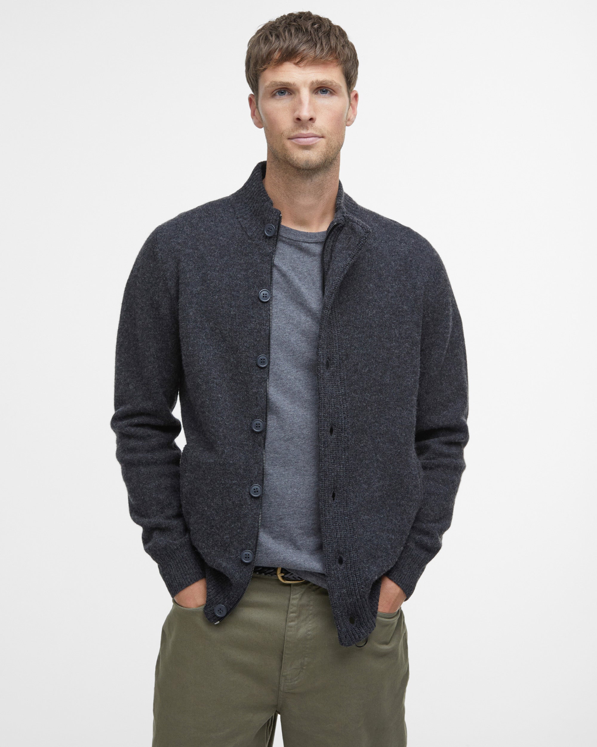 Barbour Essential Patch Zip Through - Charcoal Marl