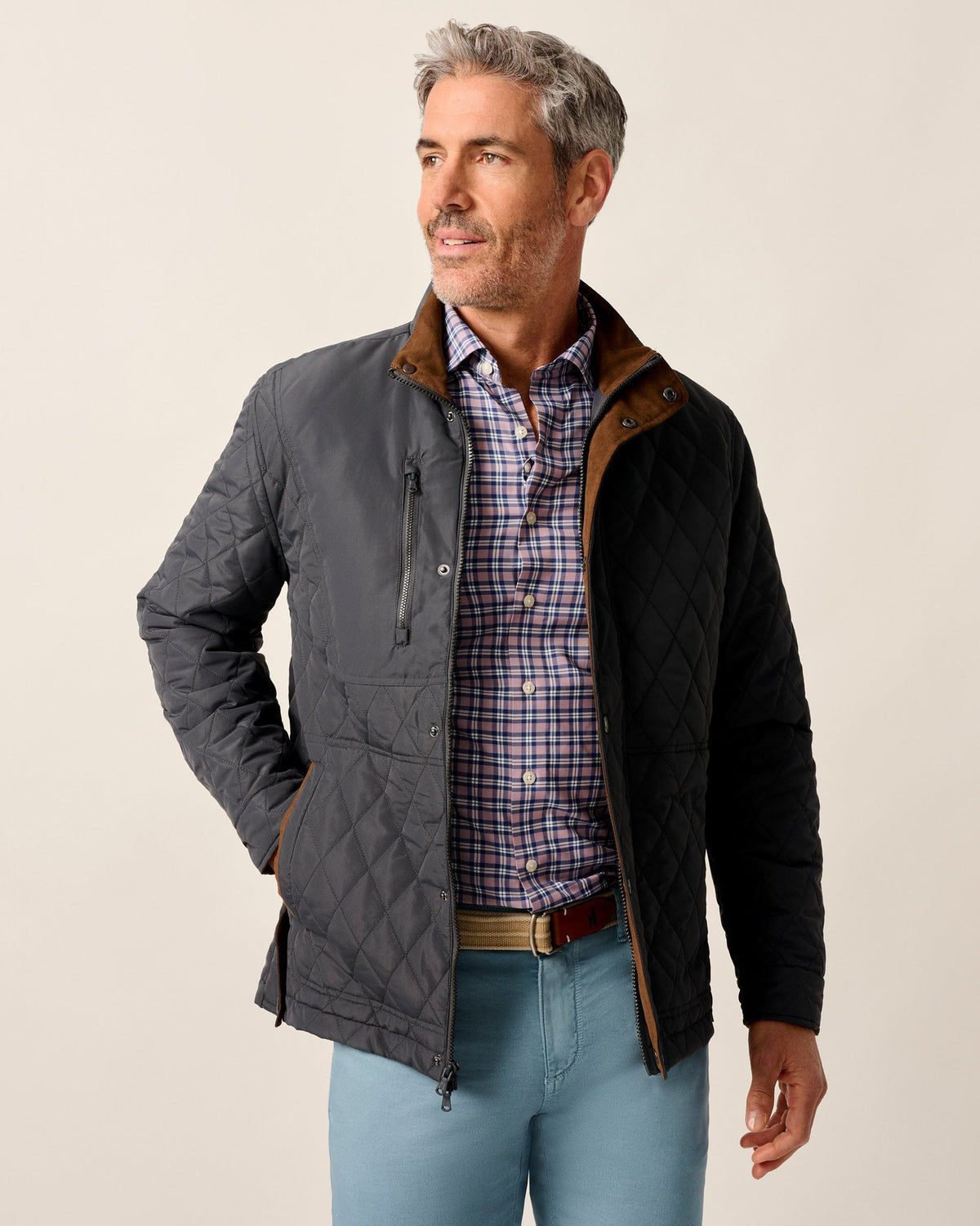 Johnnie-O Juno Quilted Snap Jacket - Dark Grey