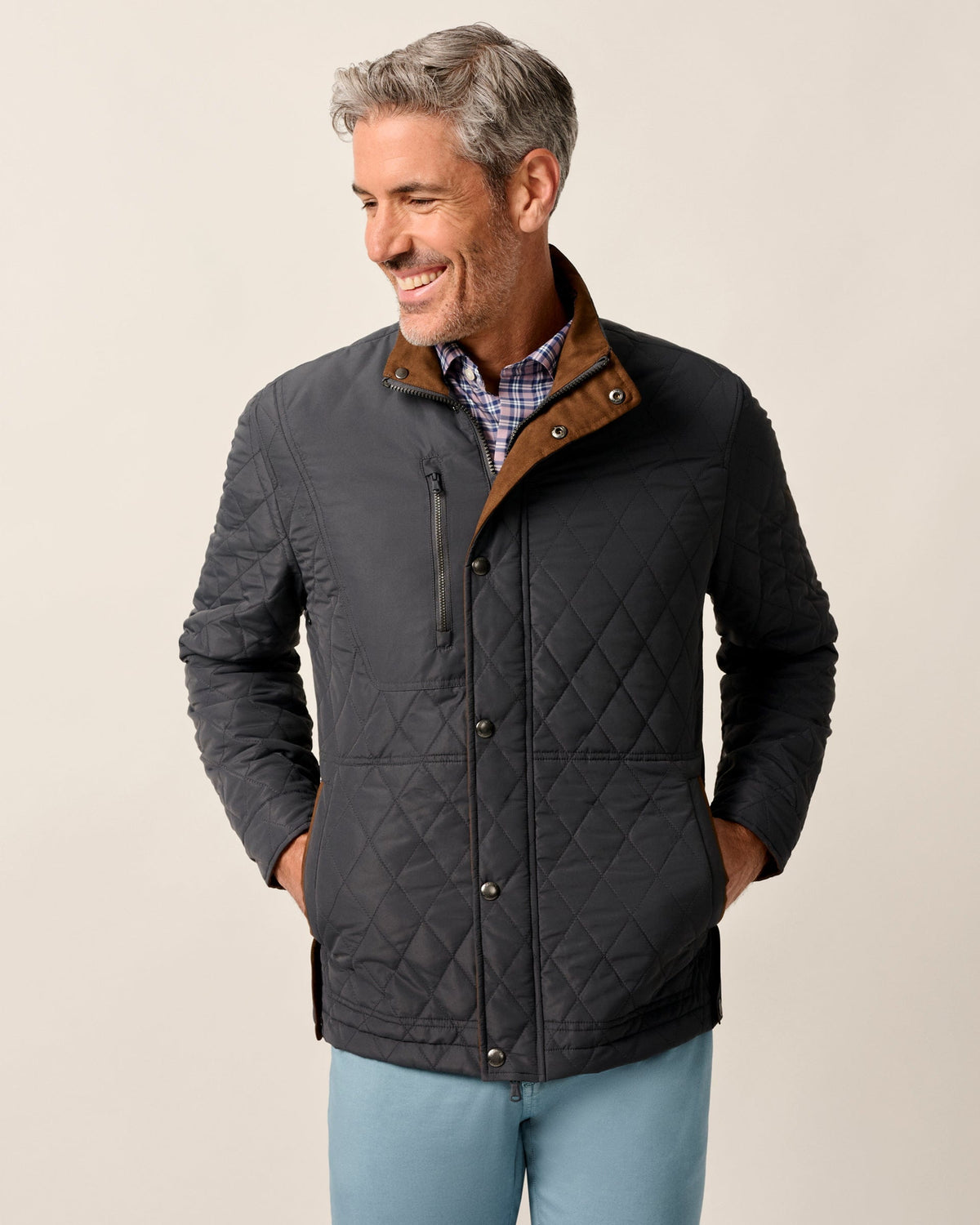 Johnnie-O Juno Quilted Snap Jacket - Dark Grey