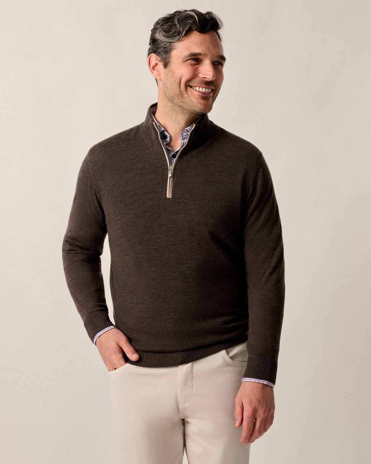 Johnnie-O Raynor Merino 1/4 Zip - Cocoa