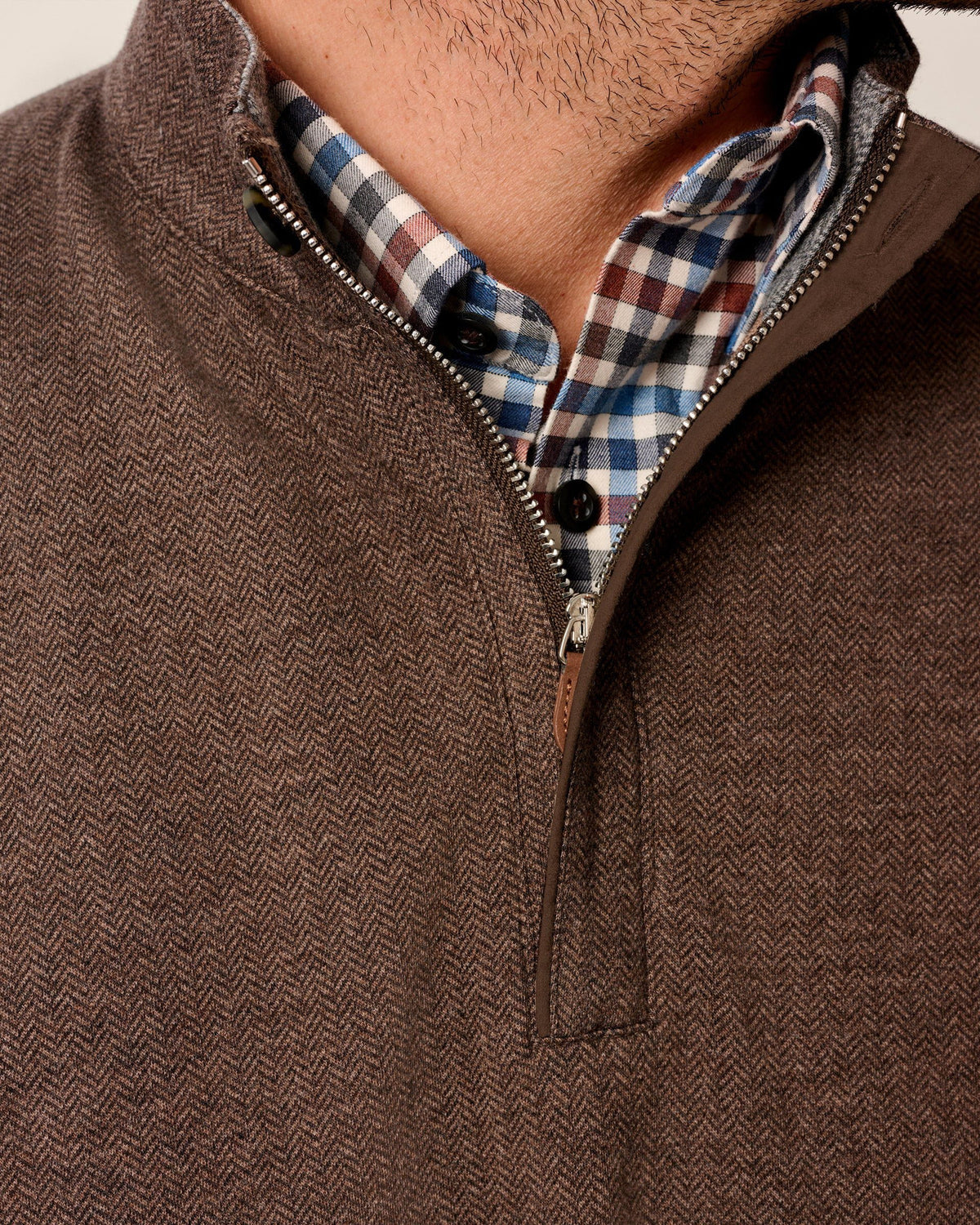 Johnnie-O Rubin Herringbone Cashmere Blend 1/4 Zip - Bison