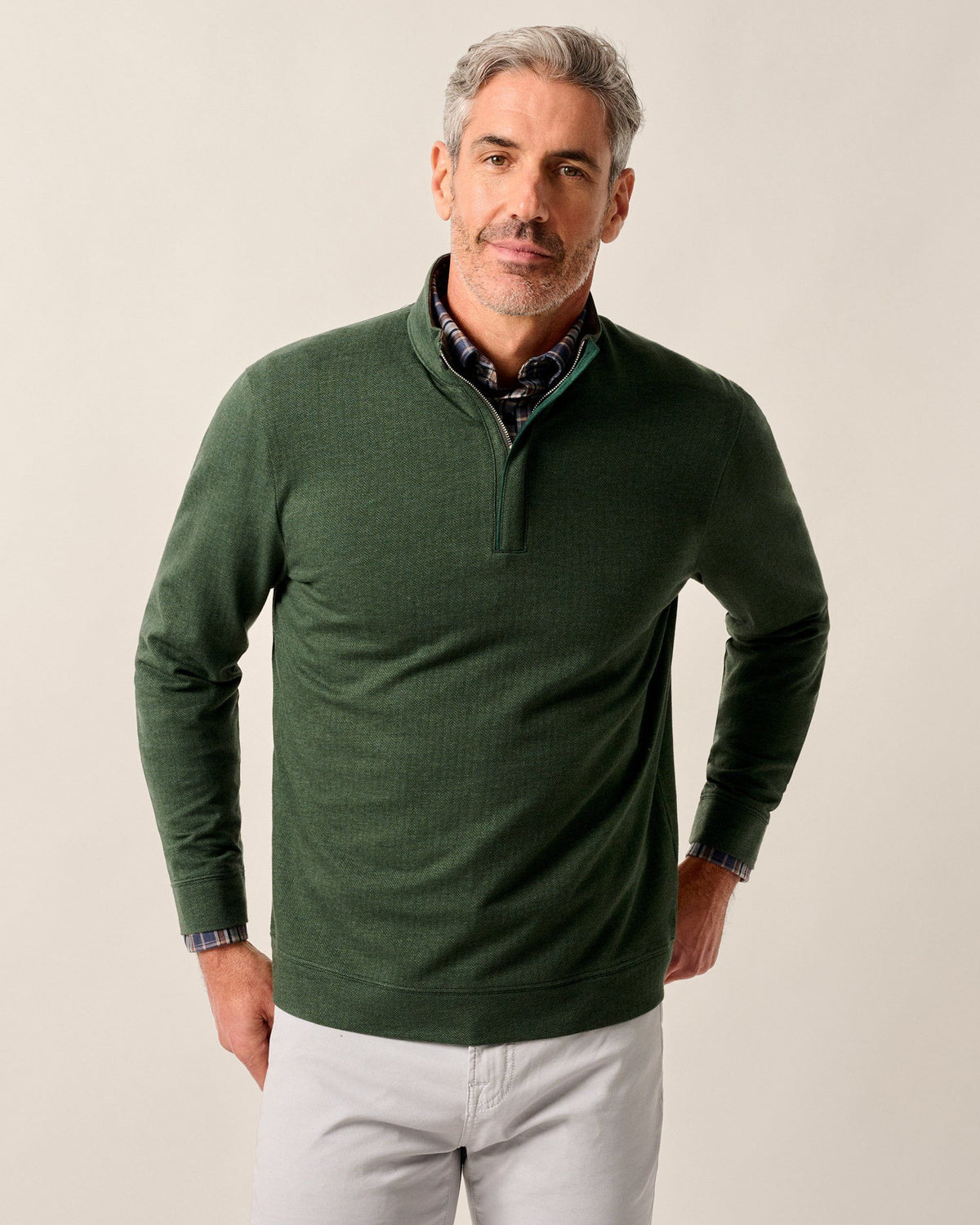 Johnnie-O Rubin Herringbone Cashmere Blend 1/4 Zip - Moss