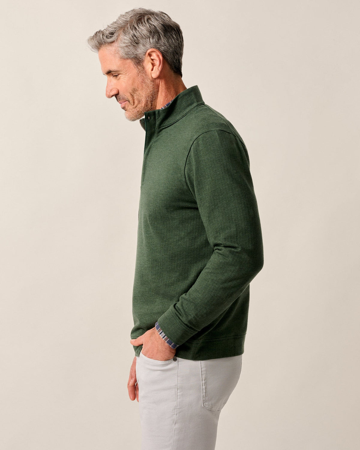 Johnnie-O Rubin Herringbone Cashmere Blend 1/4 Zip - Moss