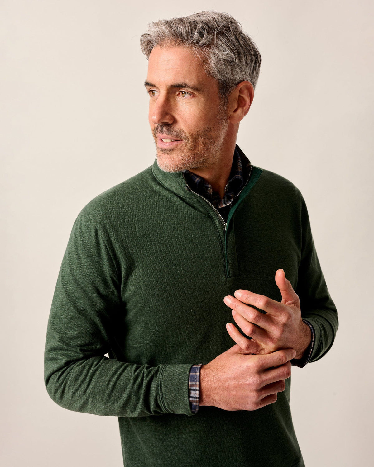 Johnnie-O Rubin Herringbone Cashmere Blend 1/4 Zip - Moss
