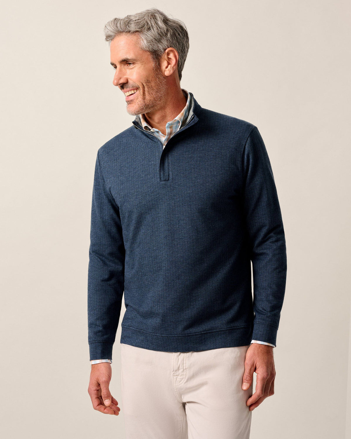 Johnnie-O Rubin Herringbone Cashmere Blend 1/4 Zip - Navy