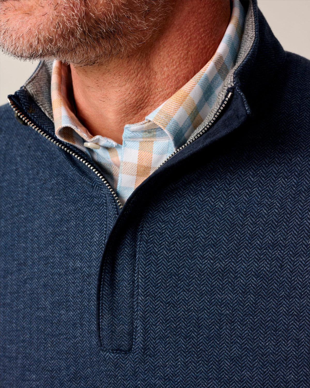 Johnnie-O Rubin Herringbone Cashmere Blend 1/4 Zip - Navy