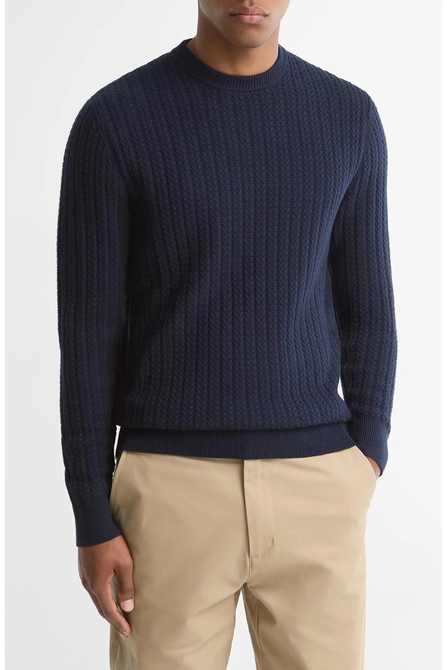 Barbour Herringbone Knitted Crew - Navy