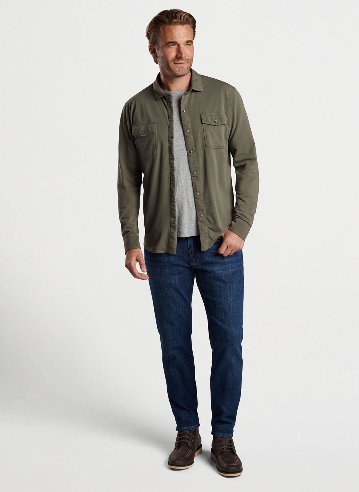 Peter Millar Lava Wash Snap Front Shirt - Juniper