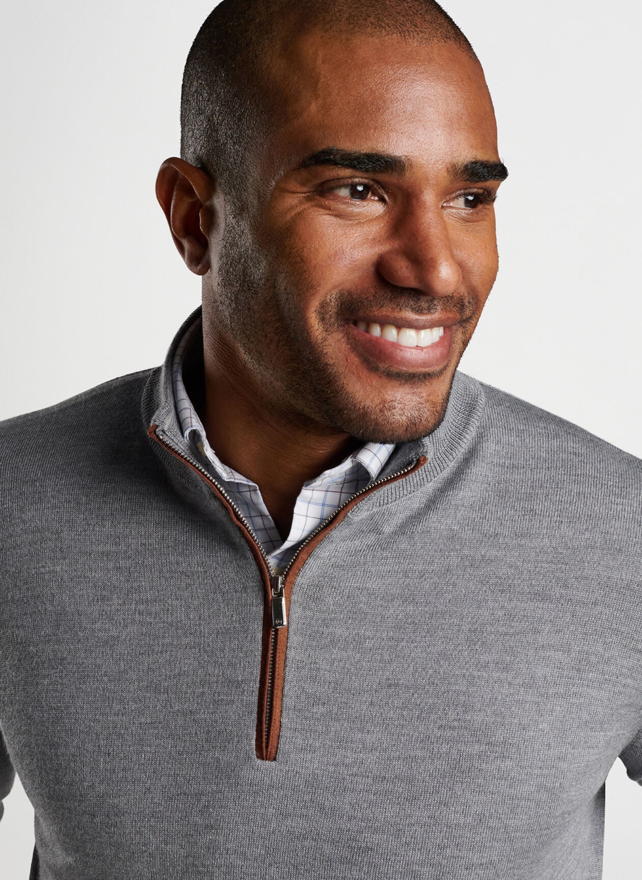 Peter Millar Autumn Crest Suede Trim 1/4 Zip - British Grey