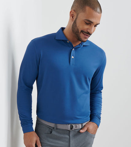Peter Millar Lyons Performance Jersey Long Sleeve Polo - Blue Haze