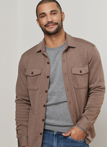 Peter Millar Crown Sweater Fleece Shirt Jacket - Poplar Brown