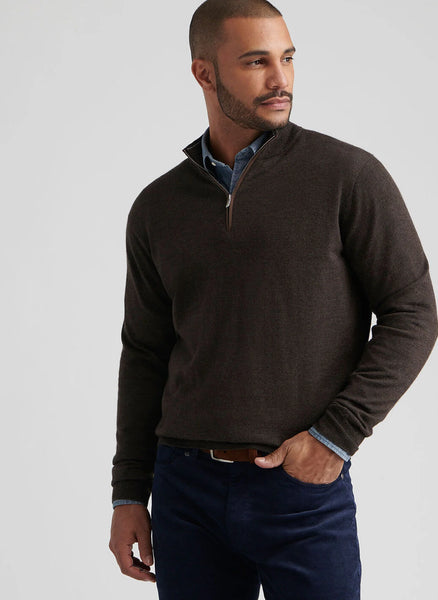 Peter Millar Autumn Crest Suede Trim 1/4 Zip - French Press  display picture 1
