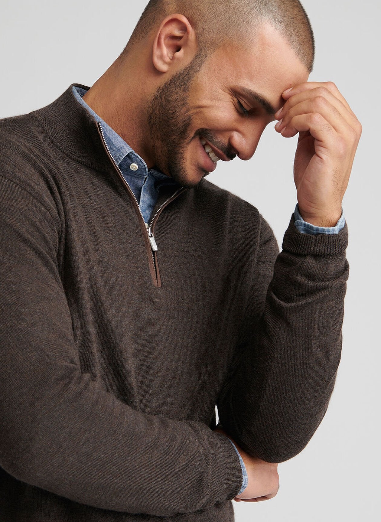 Peter Millar Autumn Crest Suede Trim 1/4 Zip - French Press