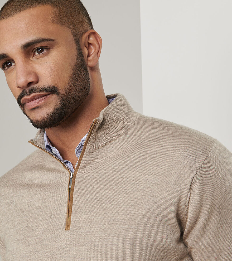 Peter Millar Autumn Crest Suede Trim 1/4 Zip - Light Elm