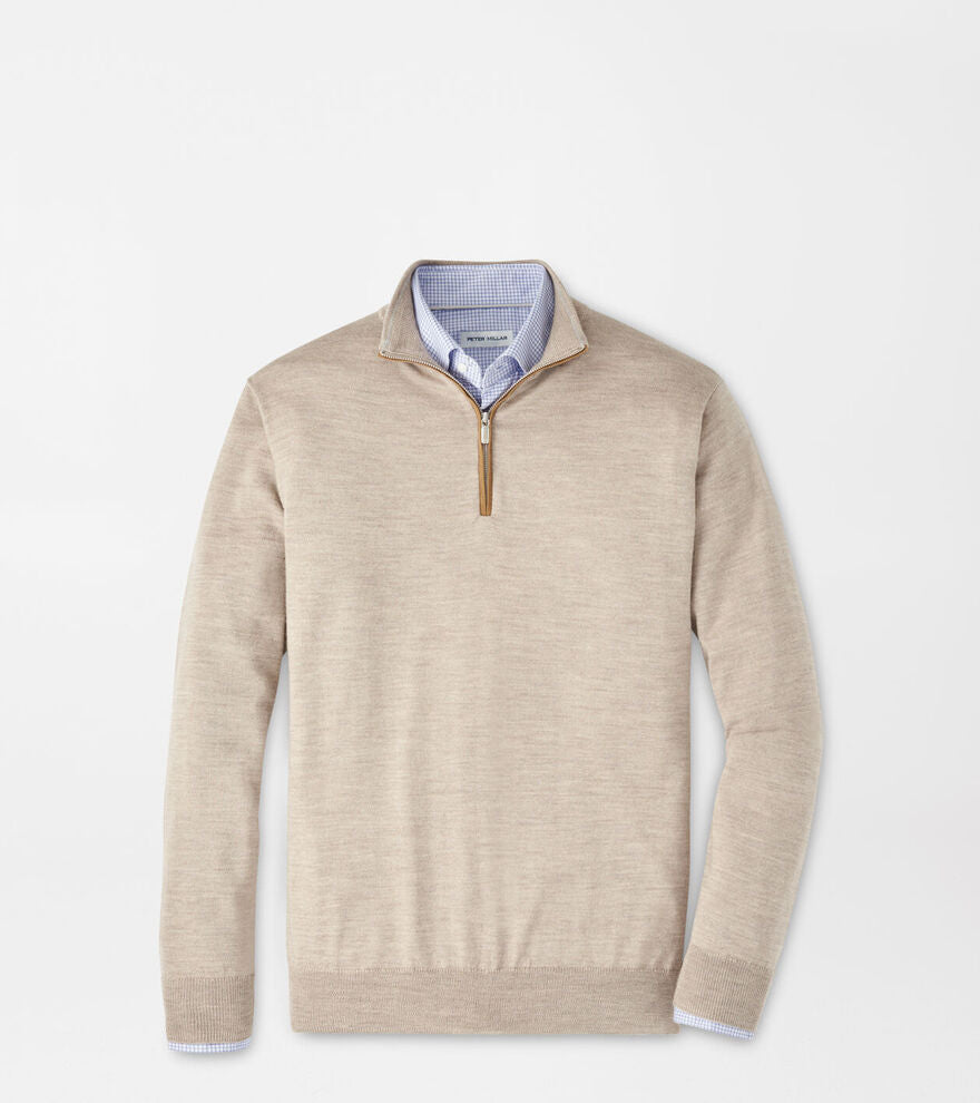 Peter Millar Autumn Crest Suede Trim 1/4 Zip - Light Elm