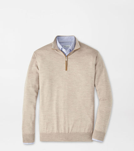Peter Millar Autumn Crest Suede Trim 1/4 Zip - Light Elm