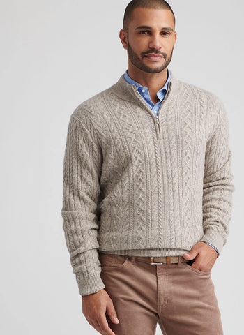 Peter Millar Crescent Ridge Cable 1/4 Zip - Light Elm