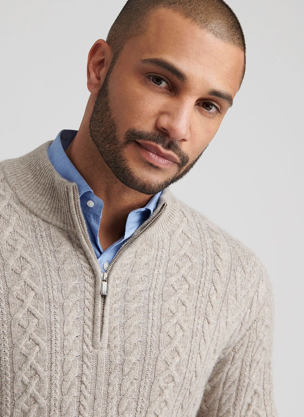 Peter Millar Crescent Ridge Cable 1/4 Zip - Light Elm