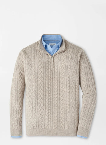 Peter Millar Crescent Ridge Cable 1/4 Zip - Light Elm