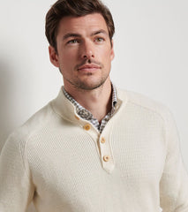 Peter Millar Brant Button Mock Sweater - Winter Ivory