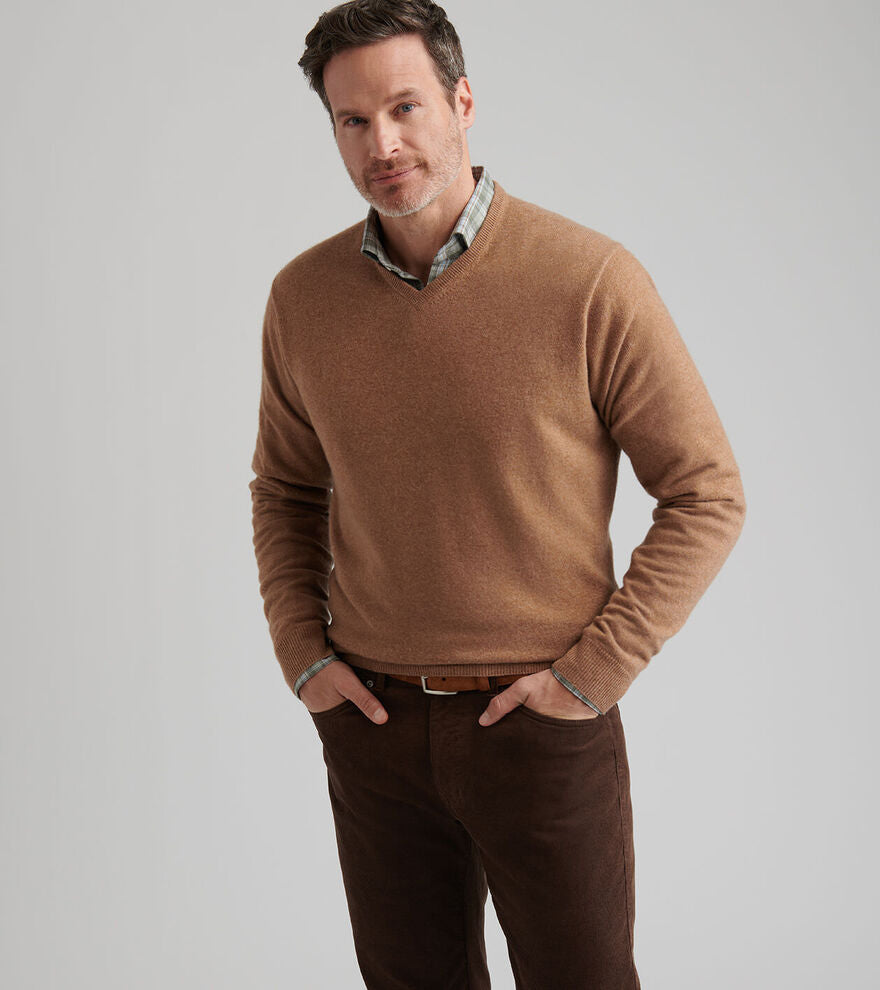 Peter Millar Crown Heritage Cashmere V-Neck Sweater - British Tan