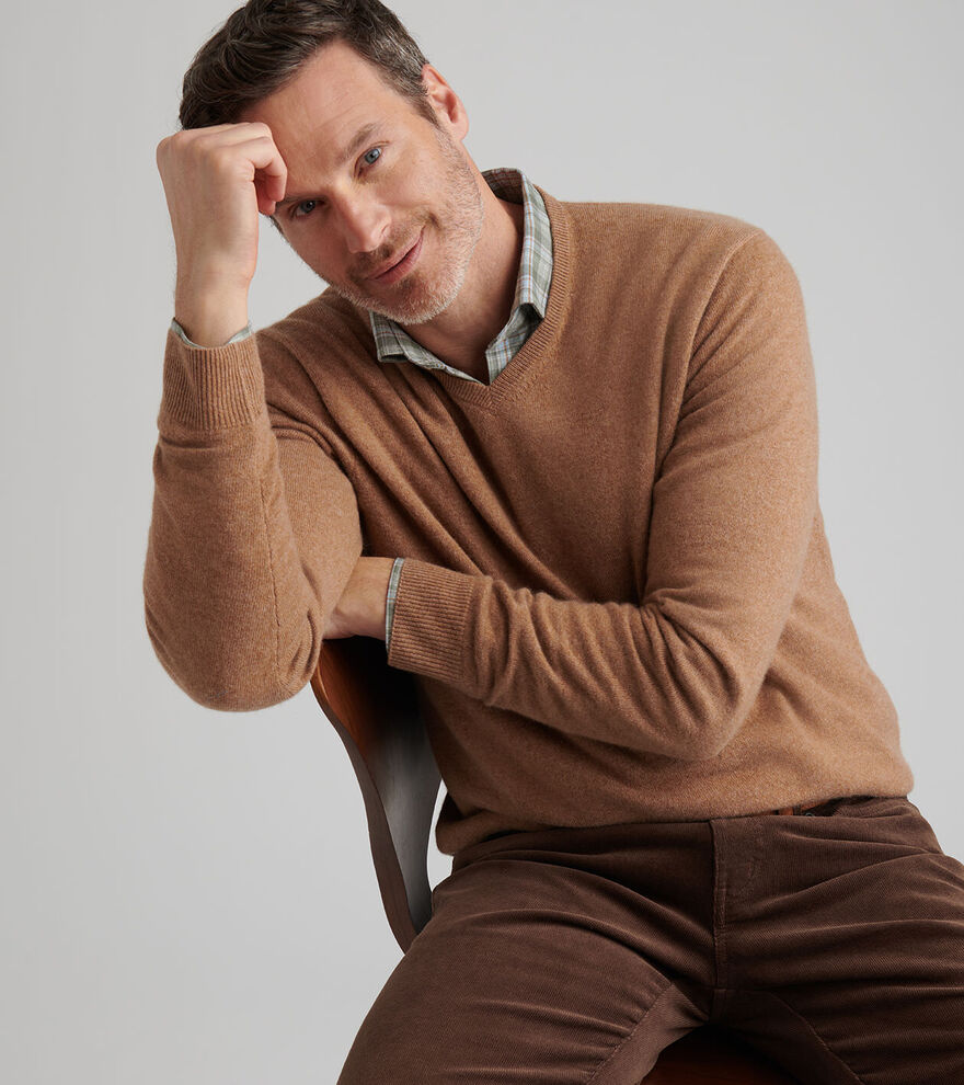 Peter Millar Crown Heritage Cashmere V-Neck Sweater - British Tan