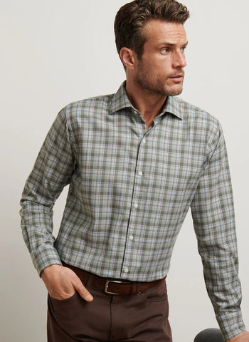 Peter Millar Whitecap Performance Flannel Sport Shirt - Basil