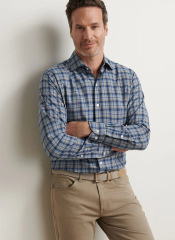 Peter Millar Whitecap Performance Flannel Sport Shirt - Blue Haze