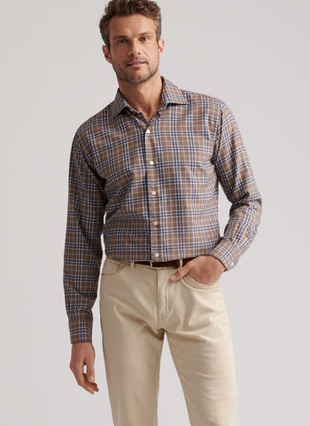 Peter Millar Big Bear Performance Flannel Sport Shirt - Poplar Brown