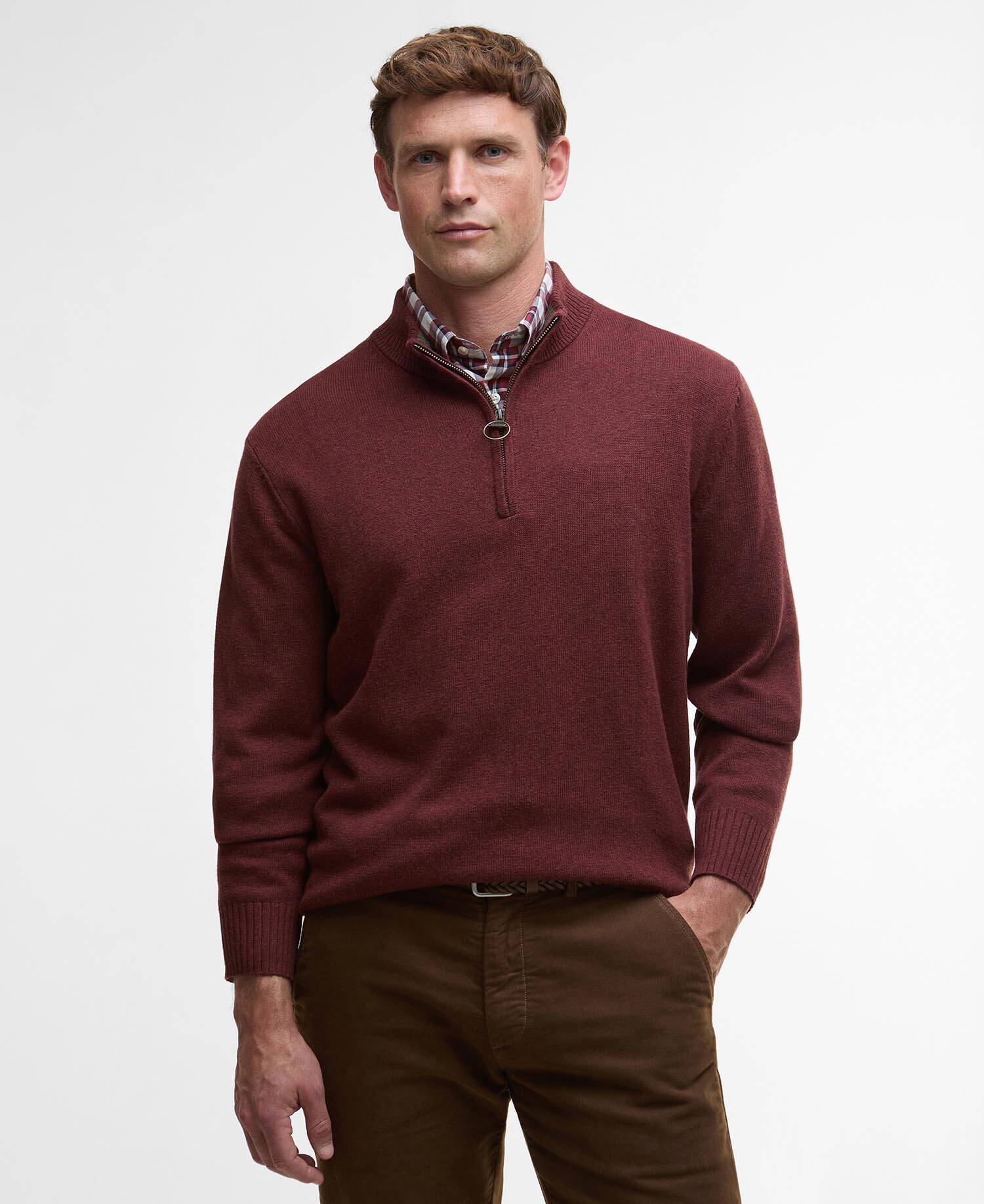 Barbour Kelson Half Zip Jumper - Fired Brick