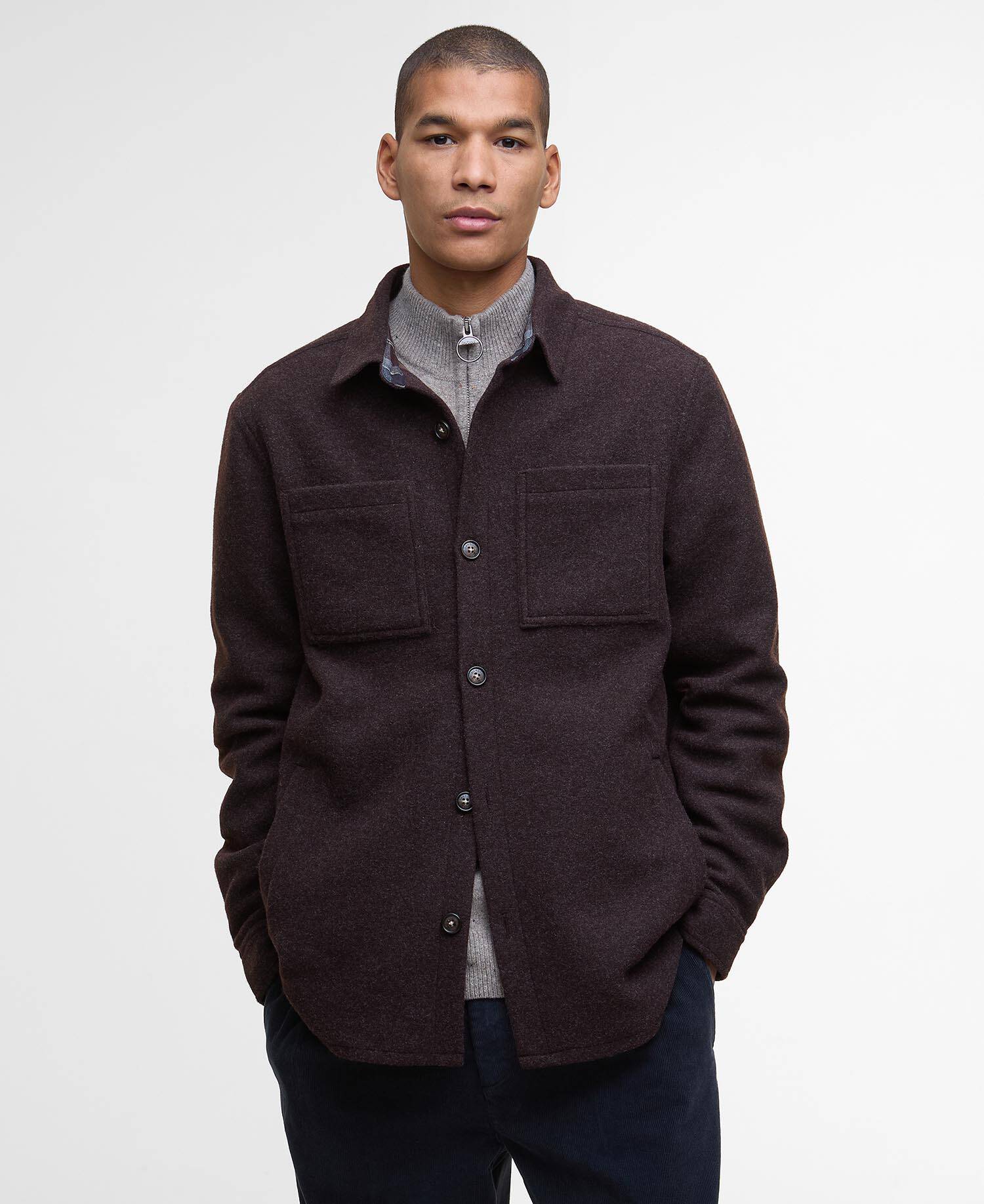 Barbour Marlow Tailored Wool Blend Overshirt - Dark Oak