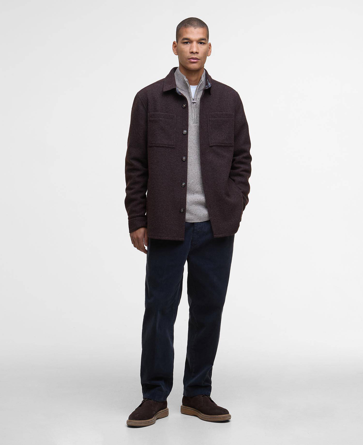 Barbour Marlow Tailored Wool Blend Overshirt - Dark Oak