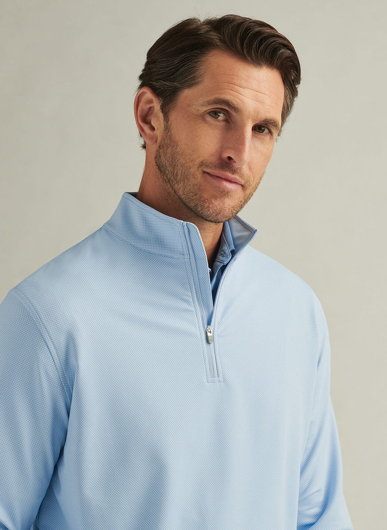 Peter Millar Perth Birdseye Performance 1/4 Zip - Pale Blue