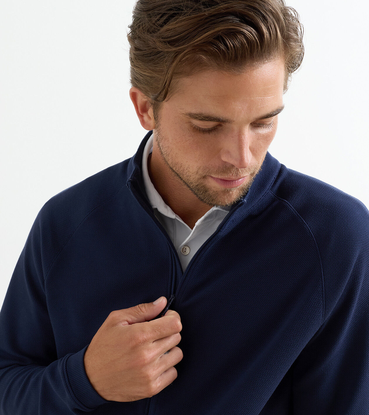 Peter Millar Cradle Pique Performance Full Zip - Navy