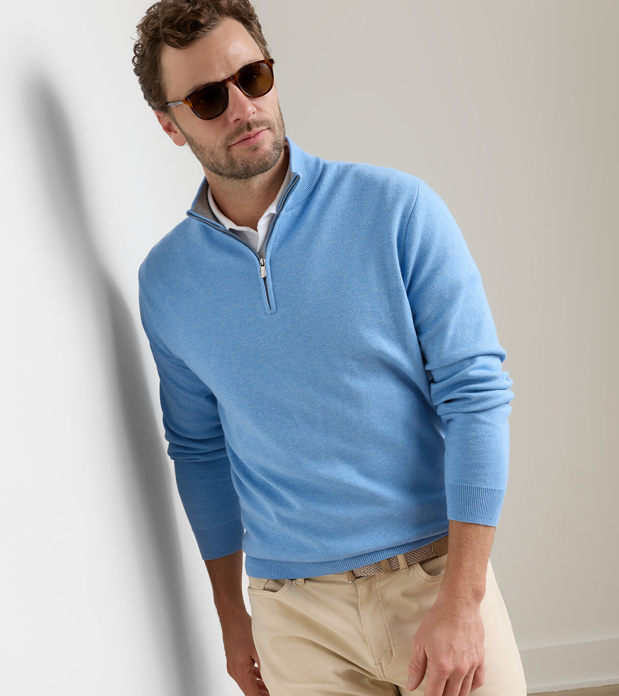 Peter Millar Coolspun Lite Birdseye 1/4 Zip Sweater - Blue Bird