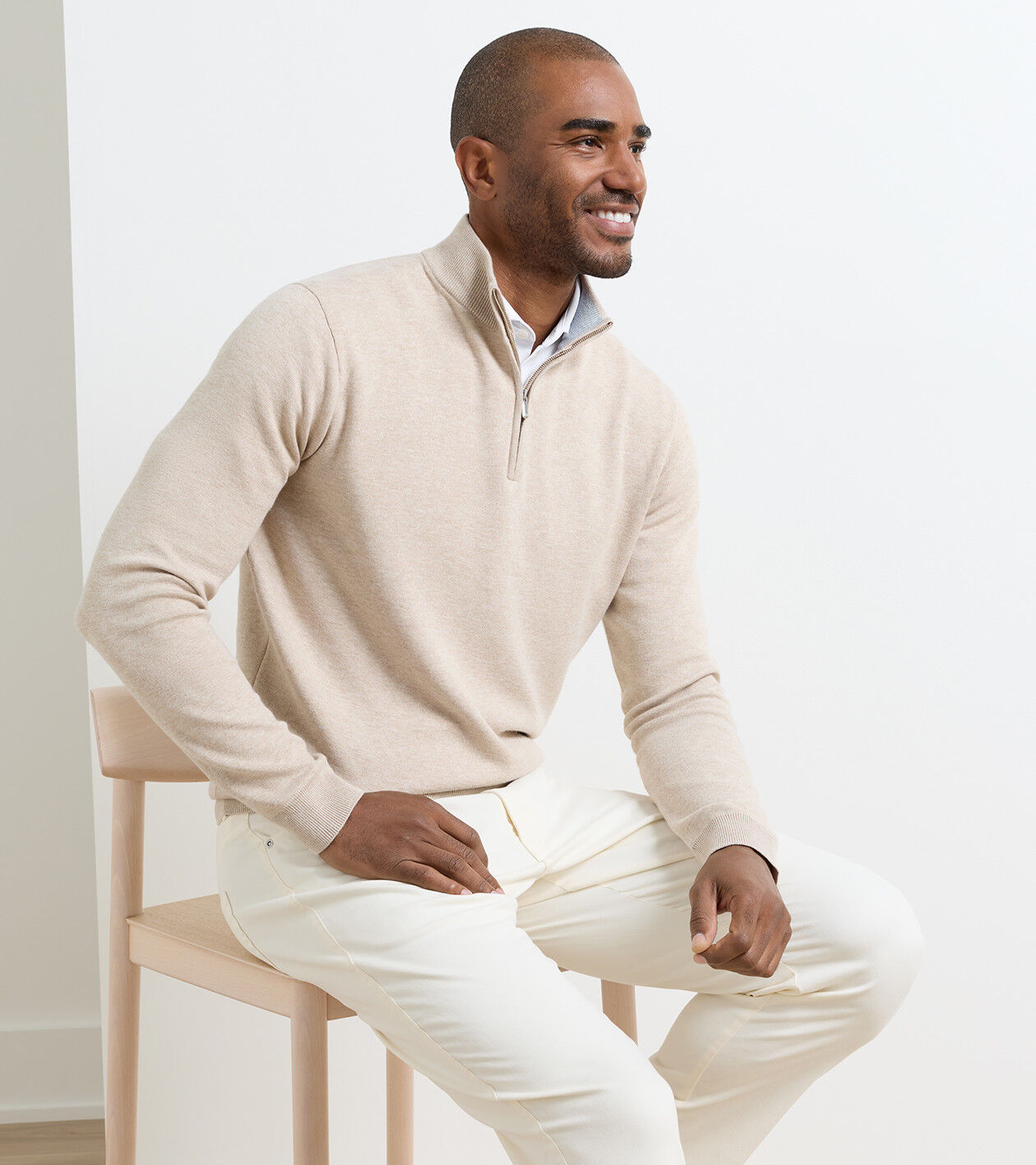 Peter Millar Coolspun Lite Birdseye 1/4 Zip Sweater - Truffle