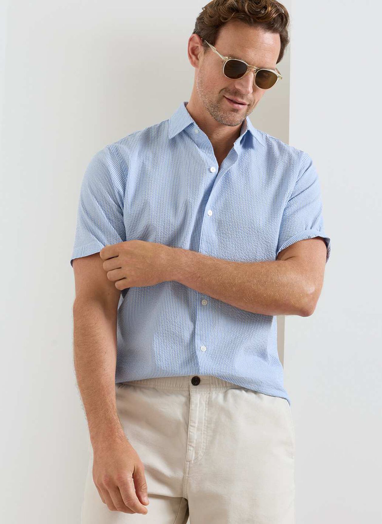 Peter Millar Coastal Stripe Cotton Lyocell Sport Shirt - Bluebird