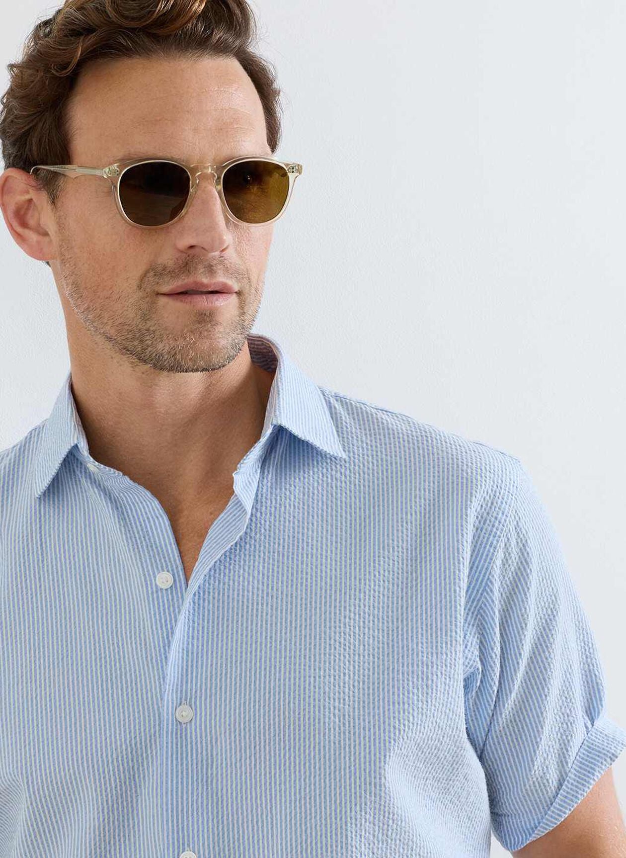 Peter Millar Coastal Stripe Cotton Lyocell Sport Shirt - Bluebird