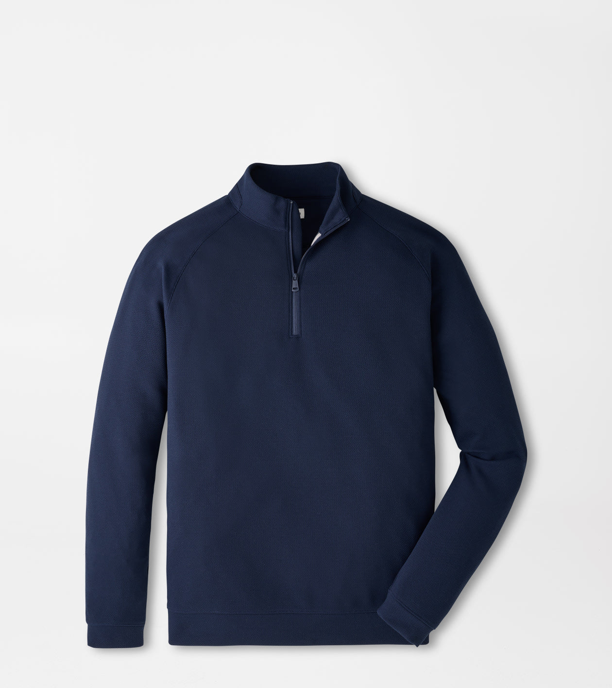A navy blue long-sleeve quarter-zip pullover sweatshirt displayed on a clean, light gray background.