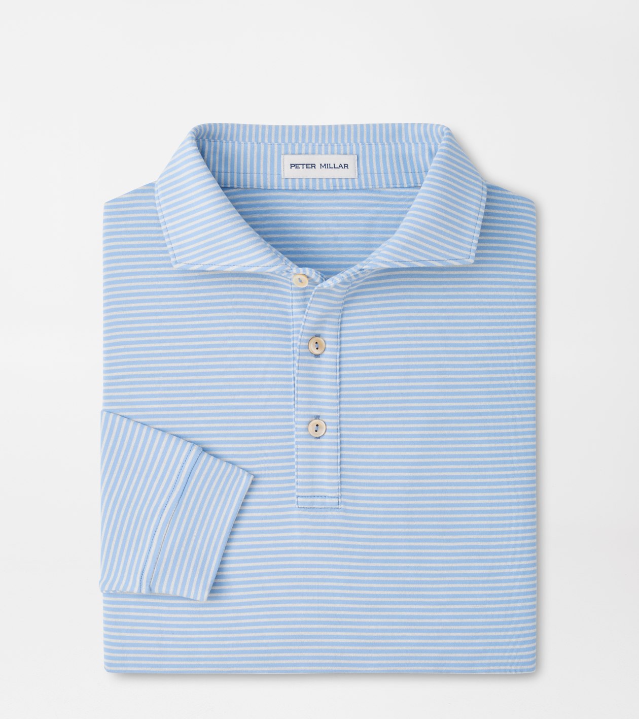 Peter Millar Lyons Stripe Performance Long Sleeve Polo - Lake Blue