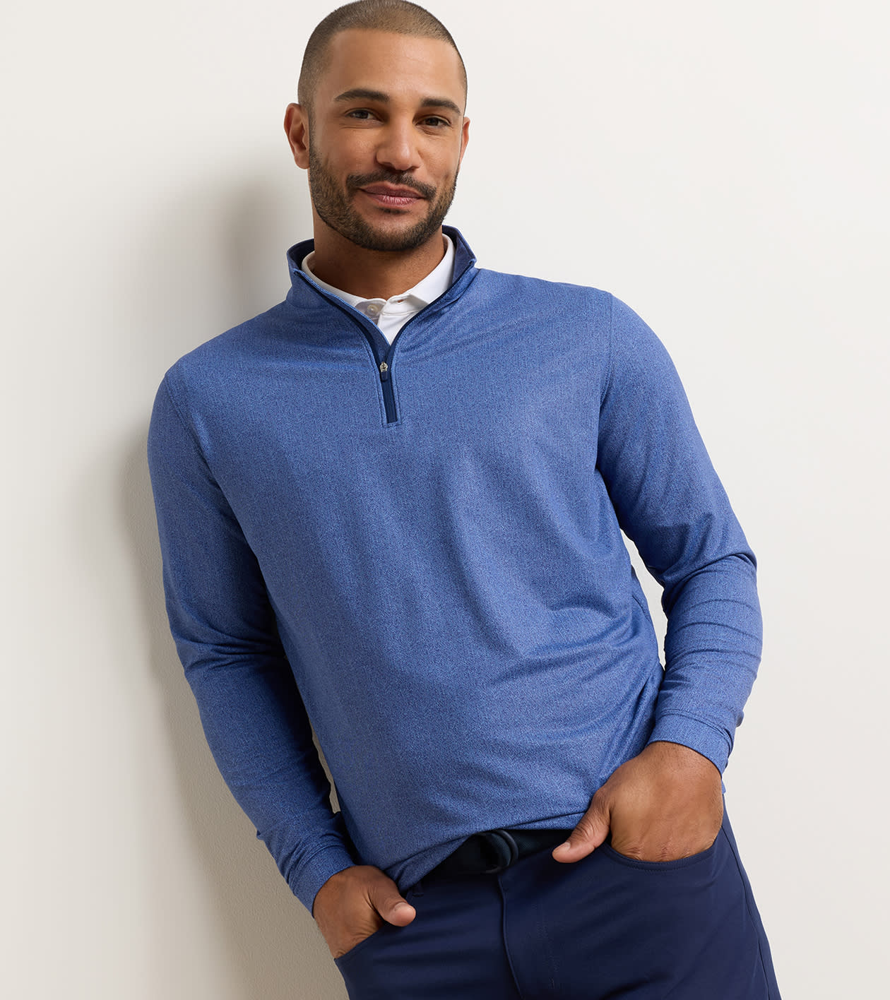 Peter Millar Perth Herringbone Performance 1/4 Zip - Sport Navy