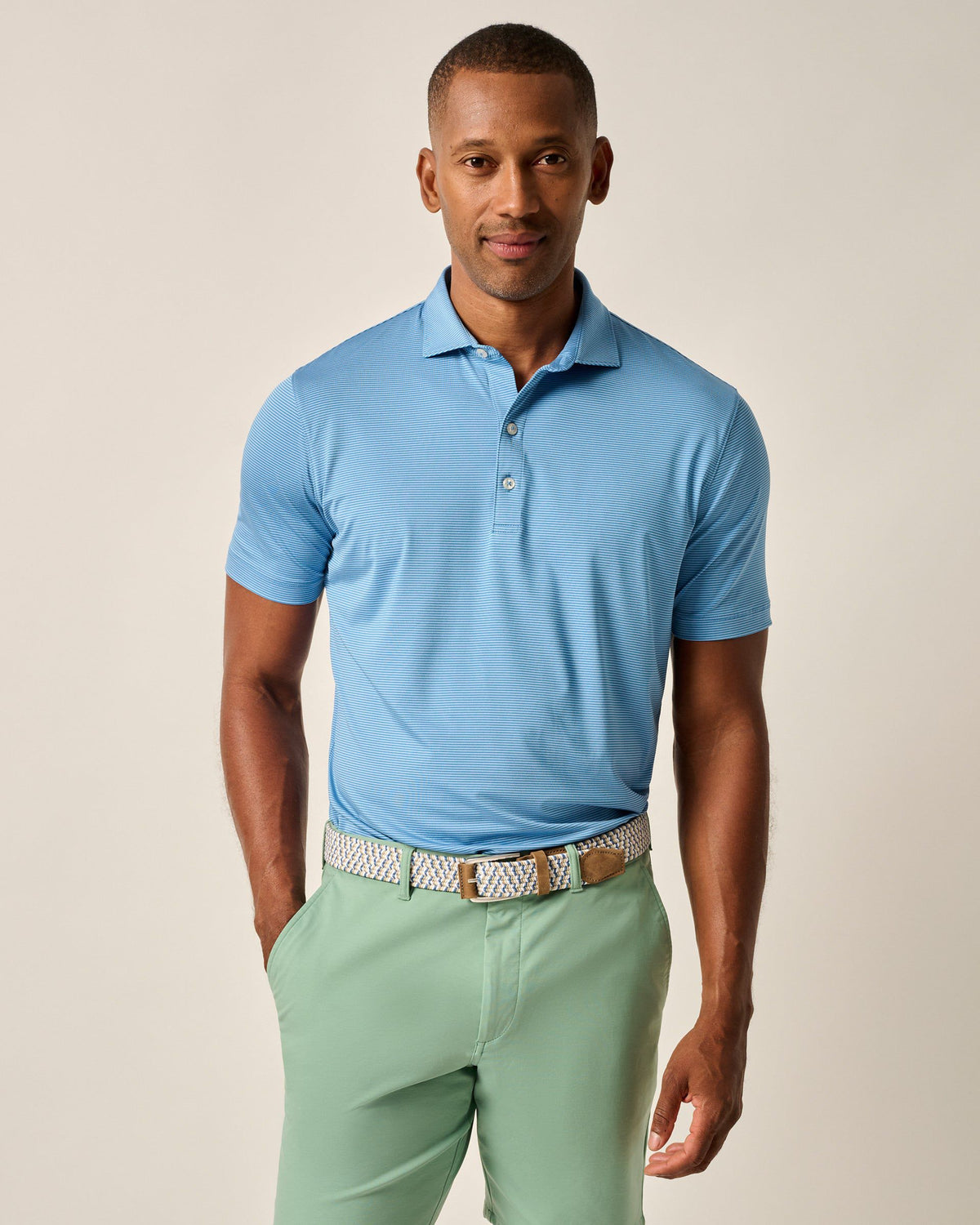 Johnnie-O Performance Jersey Polo Lyndonn Stripe - Barrels Blue/Seychelles