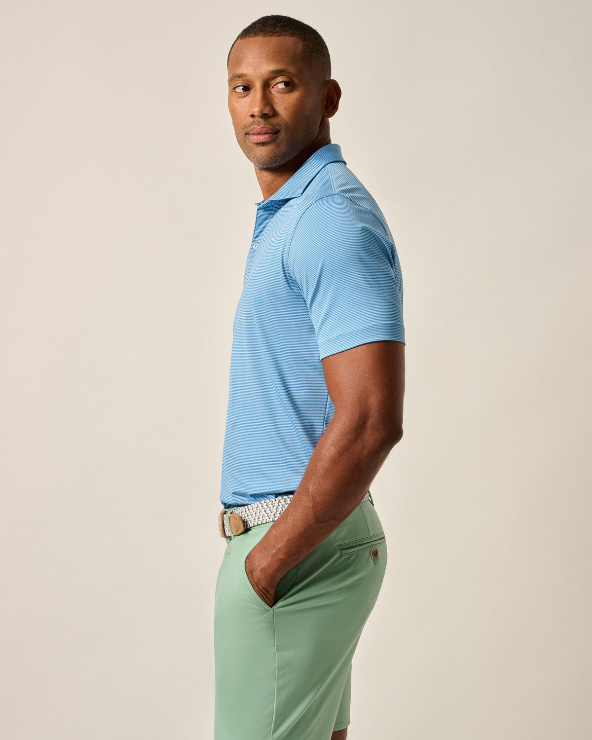 Johnnie-O Performance Jersey Polo Lyndonn Stripe - Barrels Blue/Seychelles