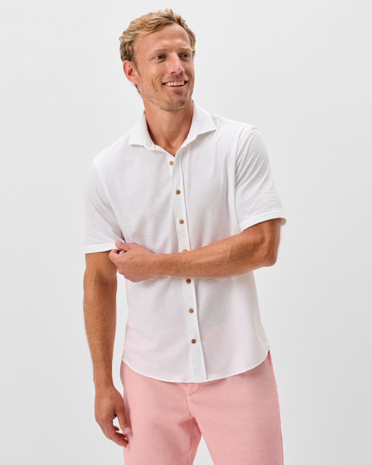 Johnnie-O Hangin' Out Knit Button Down Shirt - Surfsucker White
