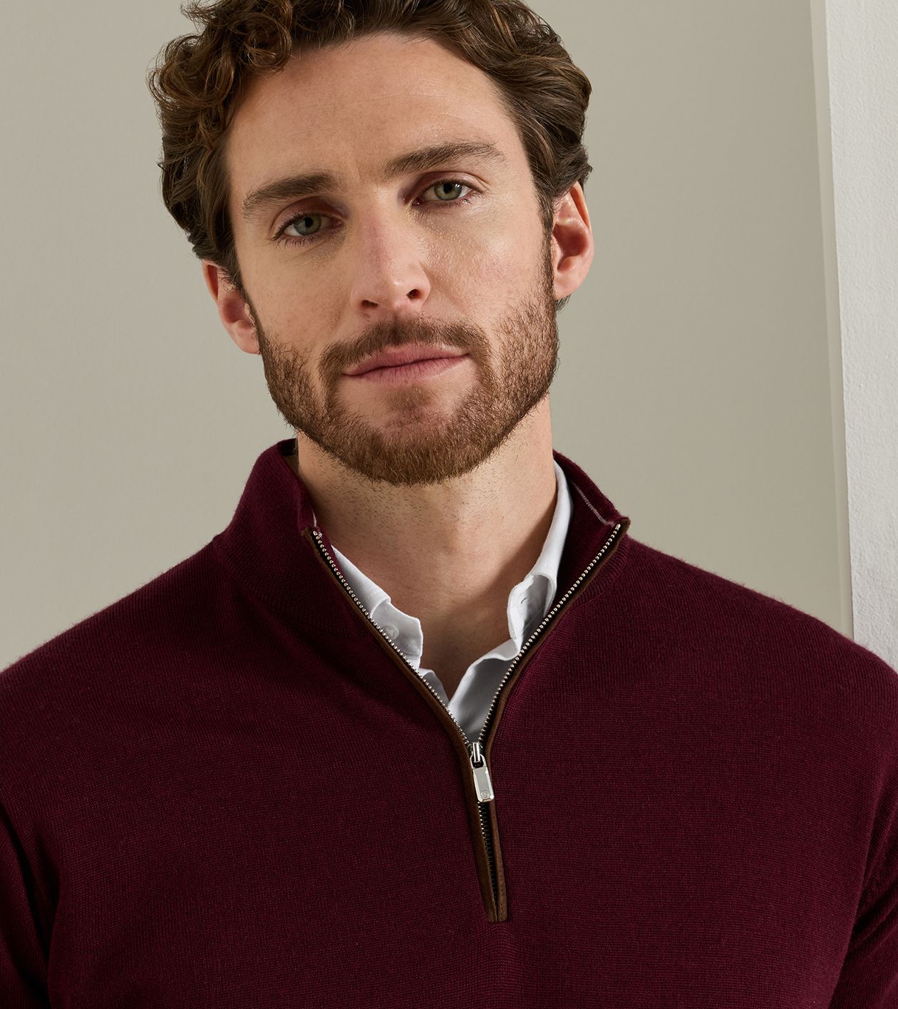 Peter Millar Autumn Crest Suede Trim 1/4 Zip - Bordeaux