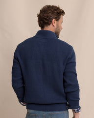 Southern Tide Bass Creek Heather 1/4 Button Sweater - Dress Blue